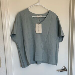 Belle Zeke Sage Green V-Neck Boxy Tunic Shirt - 4XL